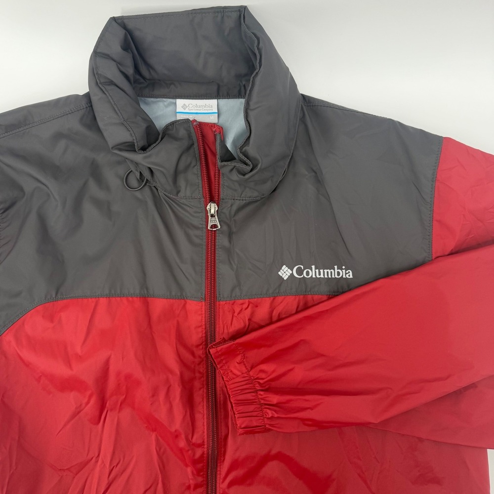 Columbia Men's Red Gray Full Zip Windbreaker Jacket Size Medium Lightweight‎